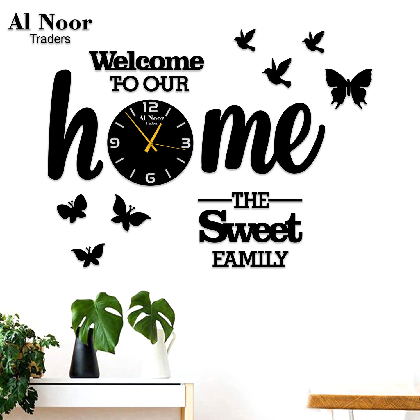 Wooden 3D Wall Clock We Are Family With Birds