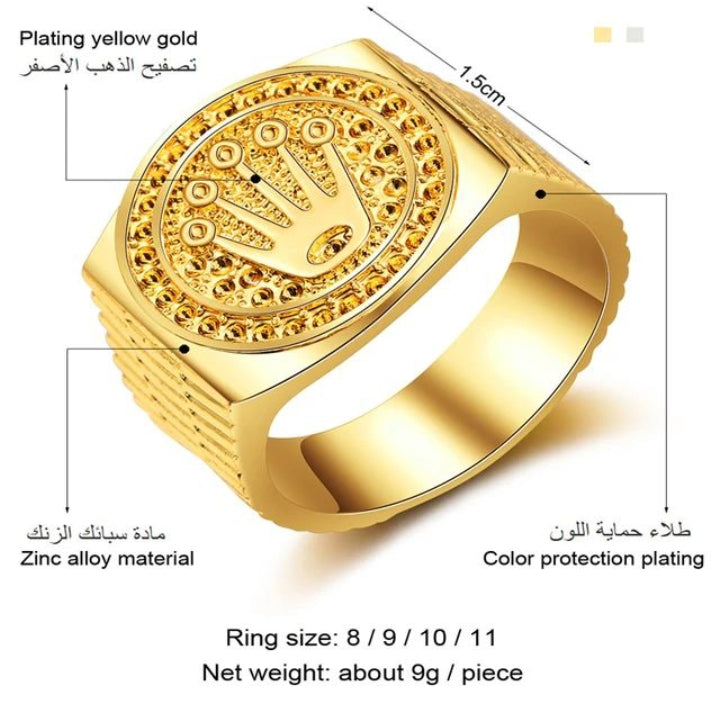 GOLDEN PLATED CROWN RING FOR MEN OR BOYS