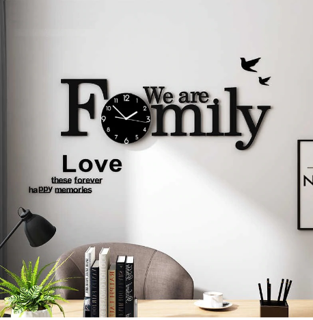 Wooden 3D Wall Clock We Are Family With Birds