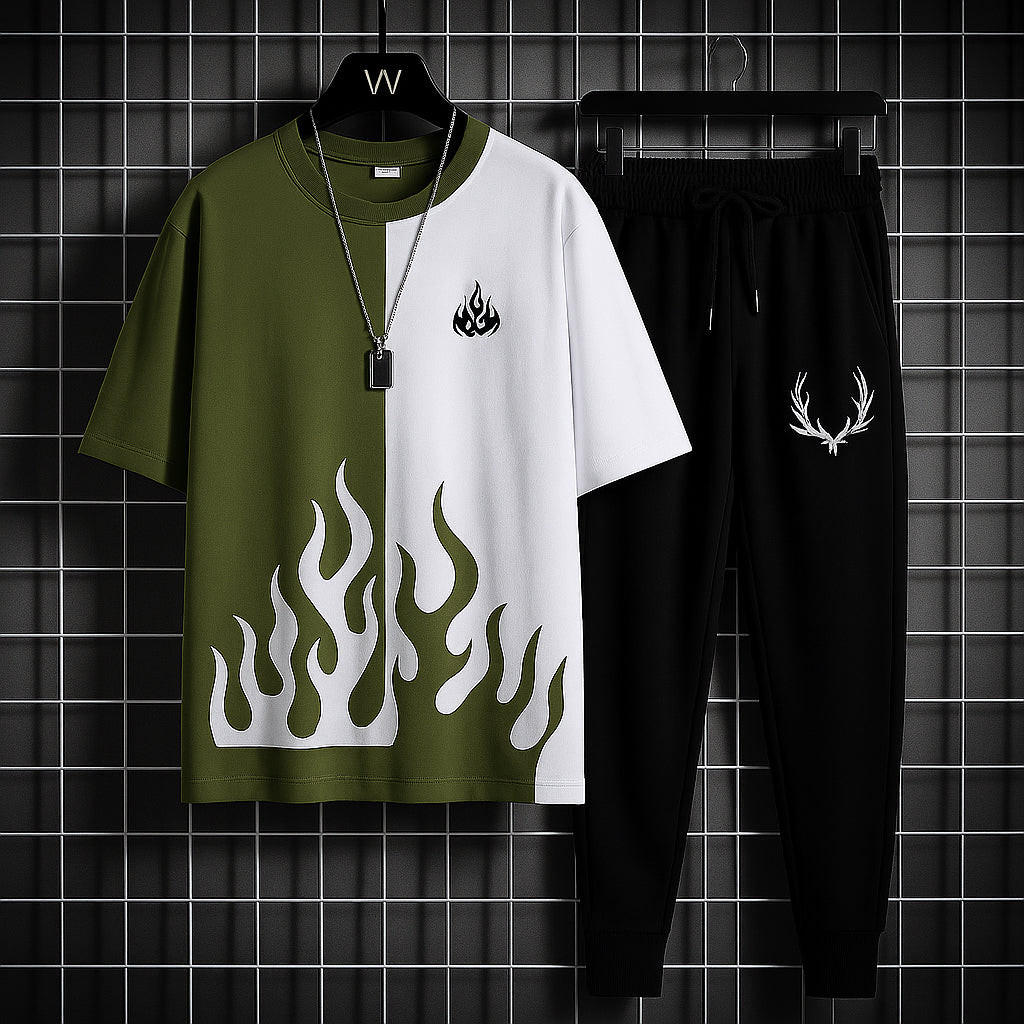 New trendy fired printed black & white premium quality tracksuit for men and boys