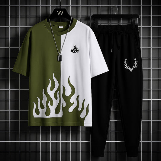 New trendy fired printed black & white premium quality tracksuit for men and boys