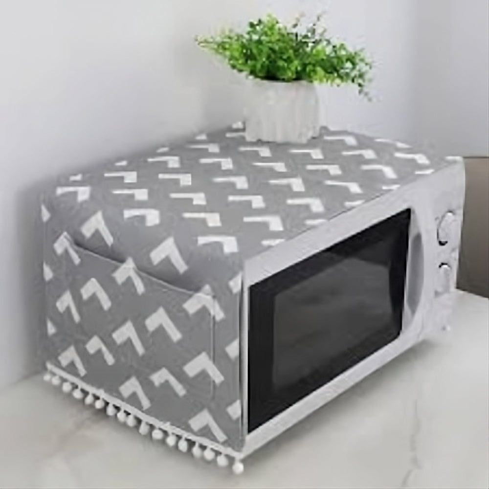 Dustproof Fabric Microwave Oven Cover with Bonus Storage Pockets