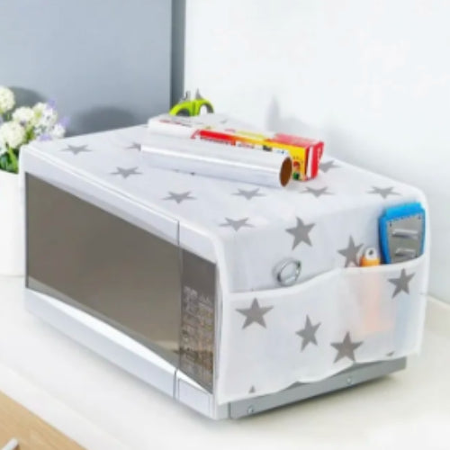 Dustproof Fabric Microwave Oven Cover with Bonus Storage Pockets