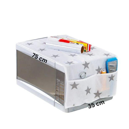 Dustproof Fabric Microwave Oven Cover with Bonus Storage Pockets