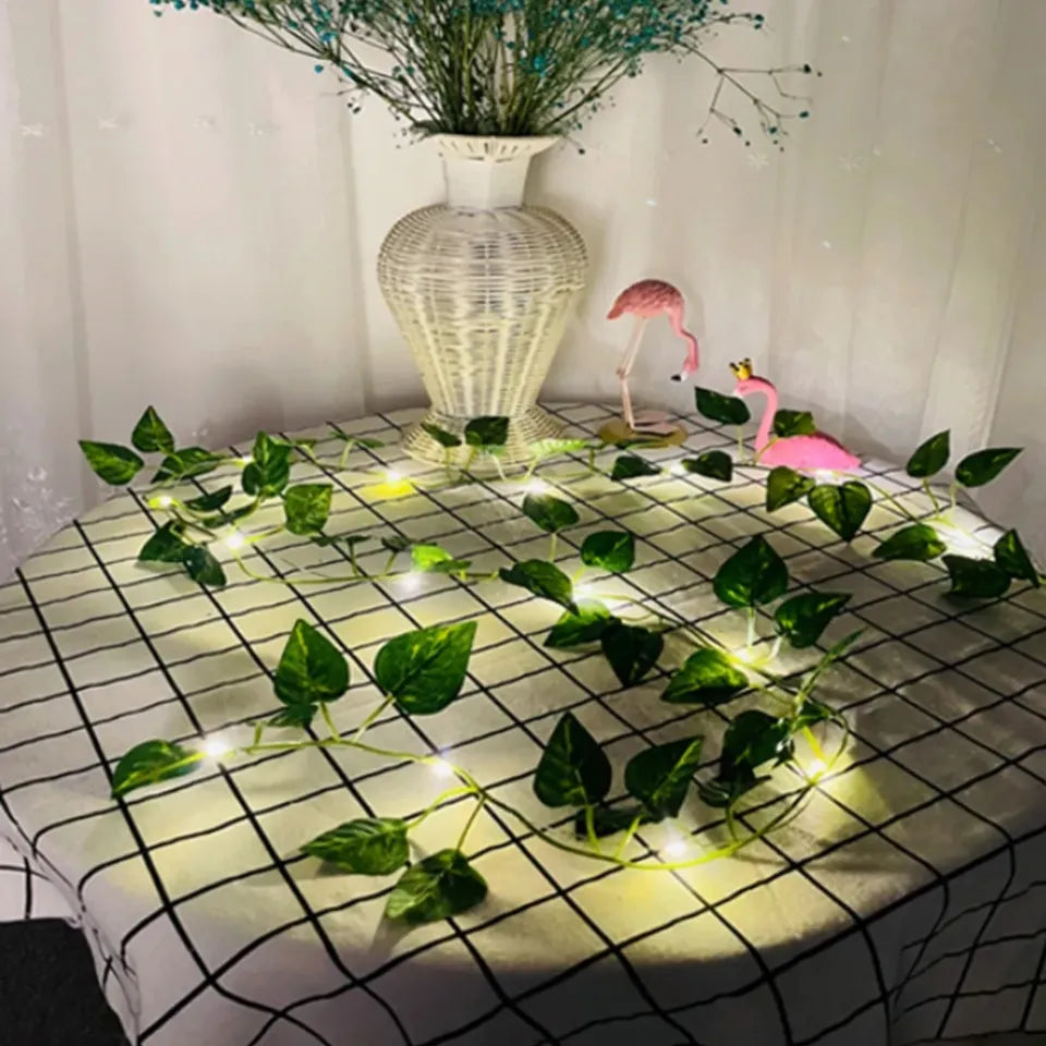 Artificial Plant Leaves with Fairy Lights – Battery Operated Money Plant Room Decoration