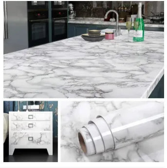 60cm × 200cm Self Adhesive Black / White Marble Sheet for Kitchen