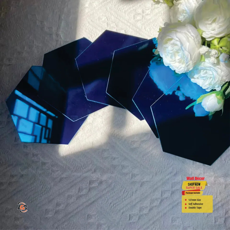 Hexagon Shape 127mm Self-Adhesive Mirror Acrylic Wall Decor Home Gifts DIY