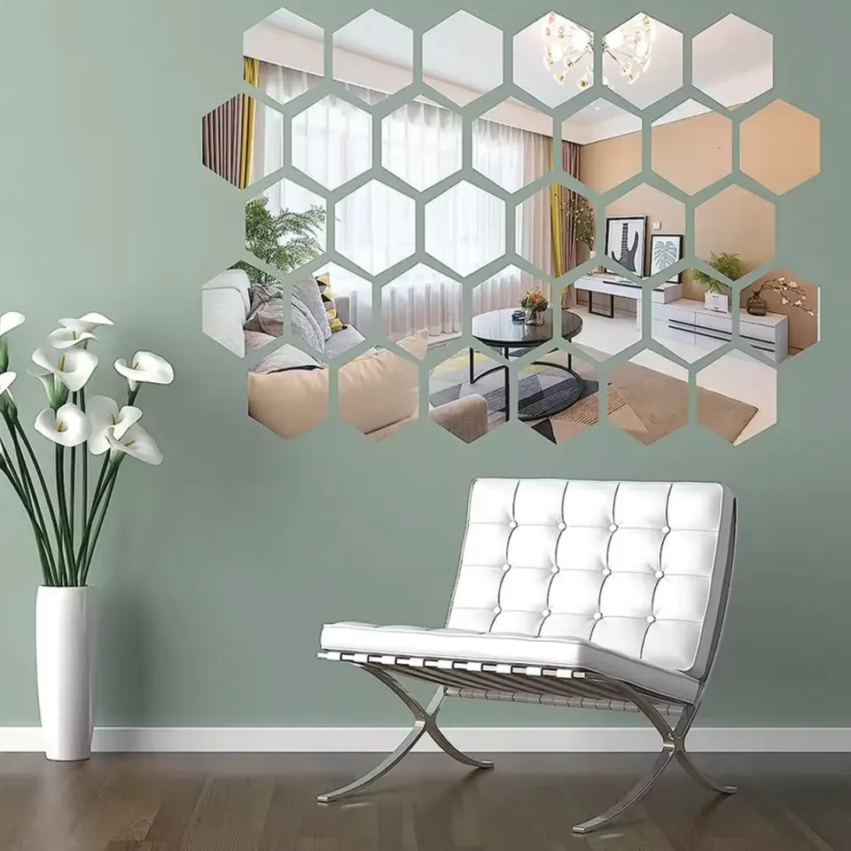 Hexagon Shape 127mm Self-Adhesive Mirror Acrylic Wall Decor Home Gifts DIY