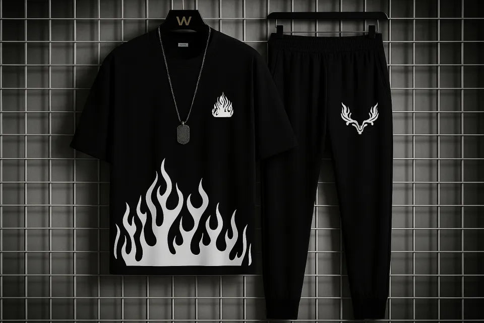 New trendy fired printed black & white premium quality tracksuit for men and boys