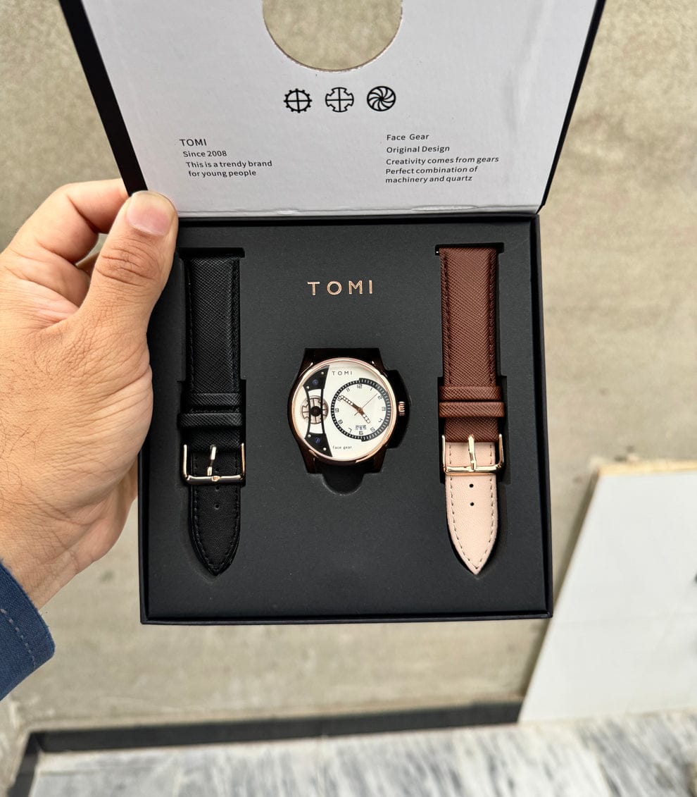 TOMI FACE GEAR GENTLEMAN EDITION DUAL STRAP WATCH⌚Random Dail & Random Colours