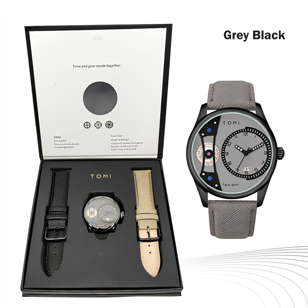 TOMI FACE GEAR GENTLEMAN EDITION DUAL STRAP WATCH⌚Random Dail & Random Colours